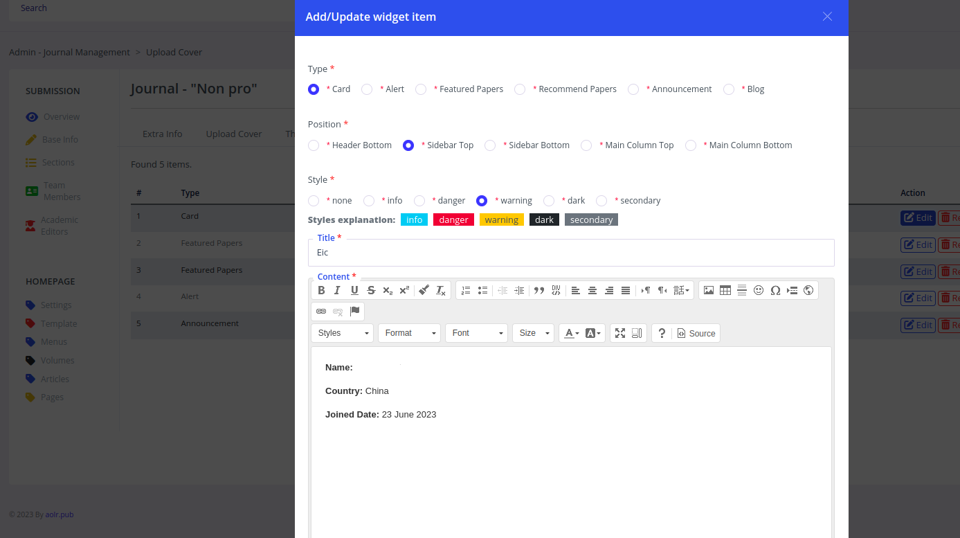 Widget Configuration Form